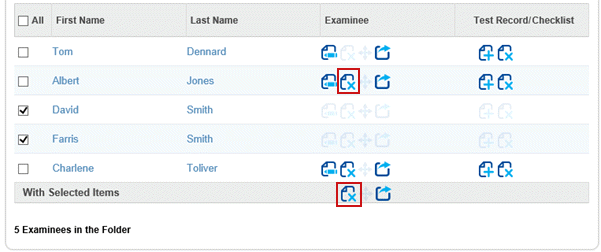 Examinee List with Delete Icons